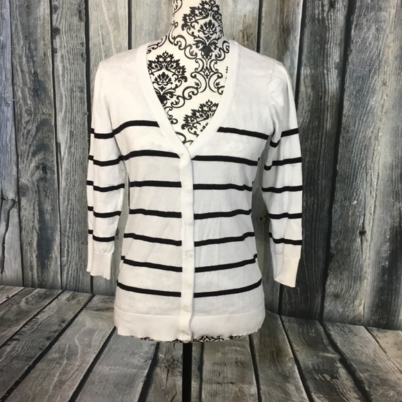 The Limited Sweaters - The Limited 3 quarter sleeve black white cardigan